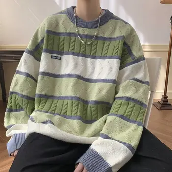 Популярный молодежный свитер в полоску с круглым вырезом и прямой трубкой, мужской свитер с длинным рукавом, новый модный зимний повседневный пуловер