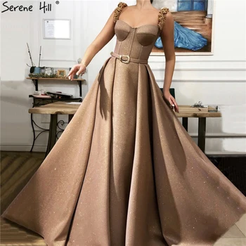 Последний Дизайн Золотых Платьев Без Рукавов 2023 Дубай Милая Простые Модные Вечерние Платья Длинные Serene Hill LA60773
