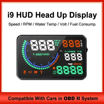 Проекторы на лобовое стекло i9 Hud, дисплей Obd2, головной дисплей, автомобильные гаджеты, цифровой спидометр, сигнализация оборотов в минуту, аксессуары для автомобильной электроники.
