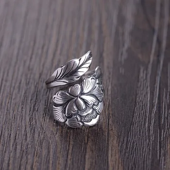 Регулируемое кольцо с цветком пиона для женщин из настоящего серебра 925 пробы, изысканные ювелирные изделия, женские кольца, украшения на День рождения