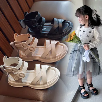 Римские сандалии для девочек, новинка лета 2023, Детская обувь с бантом, Модная детская обувь принцессы для девочек на мягкой подошве, Сандалии на платформе