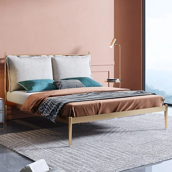 Роскошная кровать из кованого железа из нержавеющей стали современная простая двуспальная кровать red Nordic online celebrity ins wind princess мягкая кровать