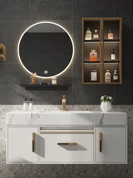 Роскошный шкаф для ванной комнаты с зеркальной комбинацией, умывальник Nordic intelligent rock, раковина для ванной комнаты, мраморный умывальник