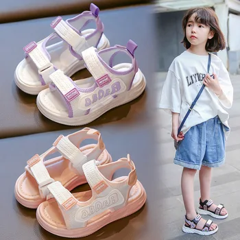Сандалии для девочек 2023, Новая летняя спортивная обувь на мягкой подошве, нескользящая Легкая повседневная детская пляжная обувь