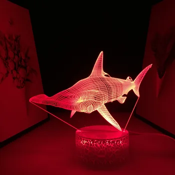 Светодиодный ночник Shark Декор домашнего стола для детского фестиваля Подарки на день рождения 7 Цветовых изменений С дистанционным управлением Неоновая 3D лампа
