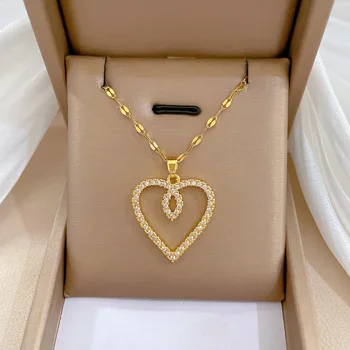 Светящееся роскошное ожерелье-подвеска из титановой стали Love Heart, женская цепочка на ключицу, цепочка из титановой стали, праздничный подарок