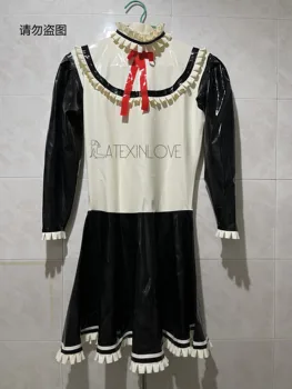 Сексуальное платье униформы школьниц из латекса с оборками для горничной из резины с галстуком и застежкой-молнией сзади