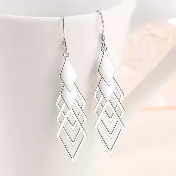 Серебряные полые геометрические длинные серьги-капли 925 пробы для женщин, модные ювелирные изделия