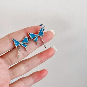 Серьги-клипсы с голубой эмалью для женщин, серьги-бабочки без проколов, металлические украшения Pendientes Mujer