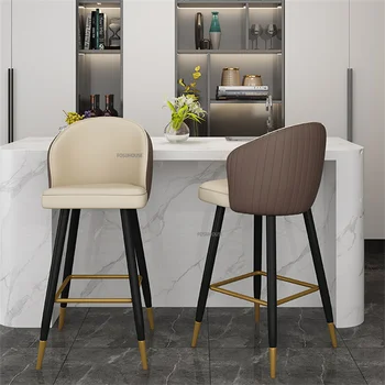 Скандинавские кожаные барные стулья для барной мебели для дома Минималистичный барный высокий табурет Креативный кухонный стул для кафе со спинкой для обеденного стула