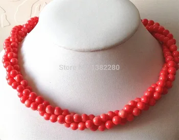 слово Любви, женские модные украшения, 4-5 мм, 3 ряда розового кораллового ожерелья, крупные бусины на 18 дюймов длиннее