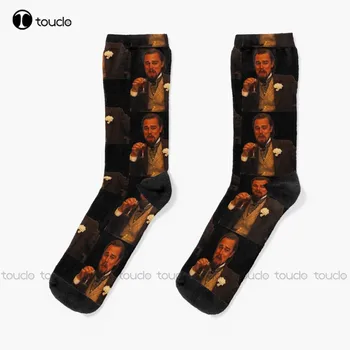 Смеющийся Леонардо Ди Каприо, Джанго освобожденный, Кэлвин Кэнди, носки со смеющимися мемами, футбольные носки для мальчиков Носки Унисекс для взрослых, подростков и молодежи