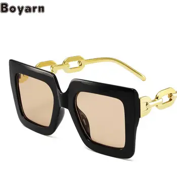 Современные солнцезащитные очки Boyarn в ретро-квадратной оправе с большой оправой, модные очки на цепочке Gafas De Sol, новые женские солнцезащитные очки Ins.