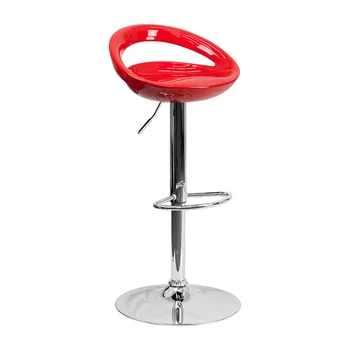 Современный барный стул из красного пластика регулируемой высоты с хромированным основанием