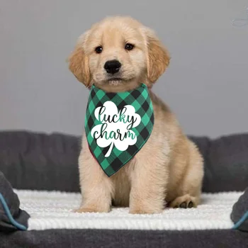 Талисман на День Святого Патрика Lucky Shamrock Собака на День Святого Патрика Зеленая Бандана для Маленьких И Крупных Собак Праздничный Шарф для Домашних Собак и Щенков