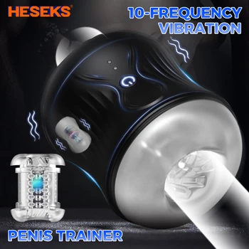 Тренажер для задержки пениса HESEKS, мощный вибрационный стимулятор головки, Массажер, мужской мастурбатор, секс-игрушки, Товары для взрослых для мужчин