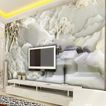 Фото на заказ, китайский стиль, 3D Рельефная резьба по нефриту, Пейзажные фрески, обои для гостиной, телевизор, диван, фон, стены, домашний декор