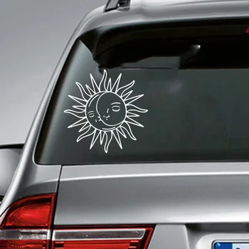 Хипстерская наклейка Sun Moon для автомобиля, Наклейка на лобовое стекло, Бампер, капот, Виниловый декор для автомобиля
