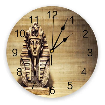 Egyptische Beelden Afrika Antiek Винтажные Большие Настенные часы, декор для ресторана, кафе, Круглые Настенные часы, Бесшумное Украшение дома