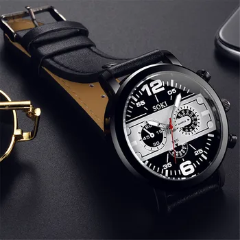 Роскошные мужские часы Модные простые повседневные квадратные наручные часы Кожаный ремешок Стекло Черные деловые уличные часы Armbanduhr